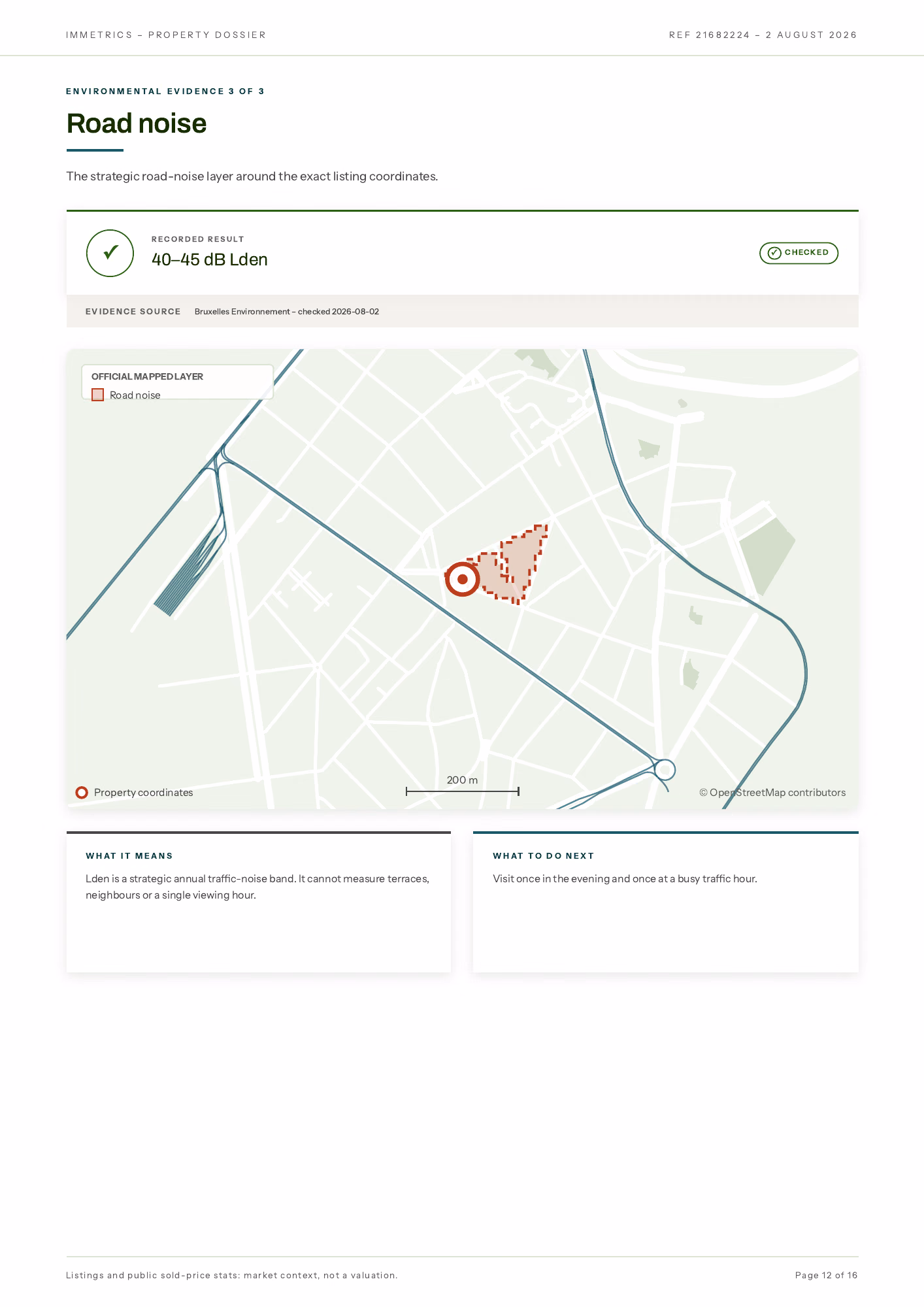 Report page: official environmental map checks