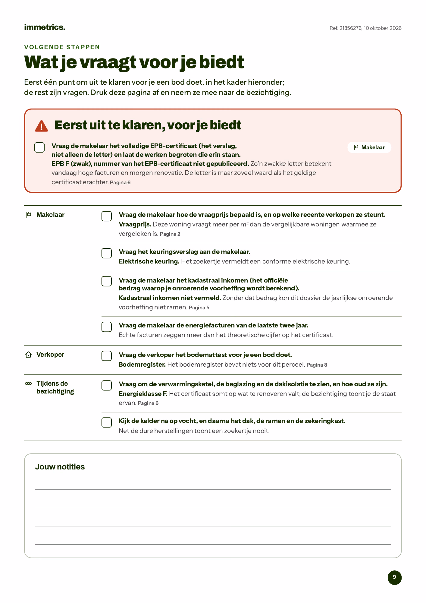 Dossierpagina: vragen vóór je een bod doet